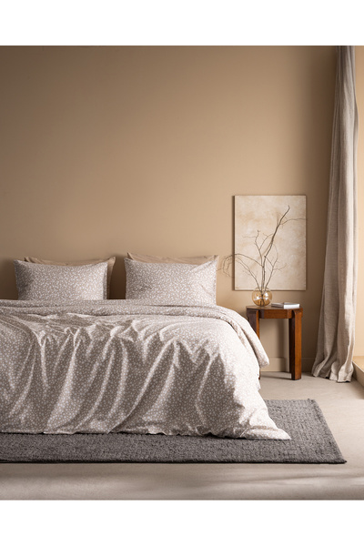 Madame Coco Ancelina Single Printed Duvet Cover Set with Cotton Sheets - Beige