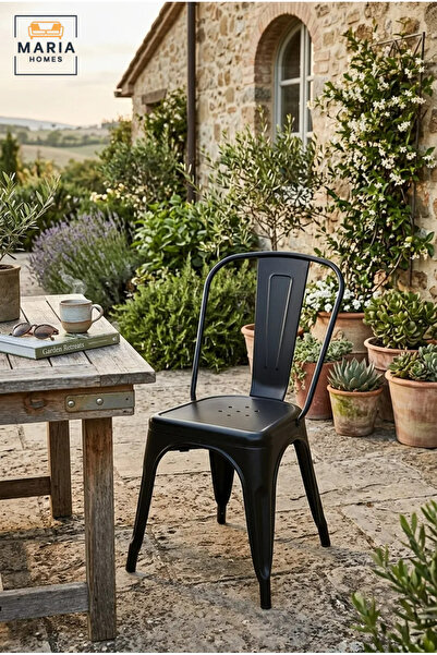 MARIA HOMES Modern Black Outdoor Chair – Stackable Patio Chair for Garden, Ba...