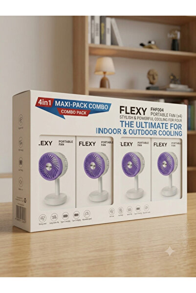 flexy 4-in-1 Maxi-Pack Combo – Portable Desk Fan Set (Pack of 4, FHF004, Purp...