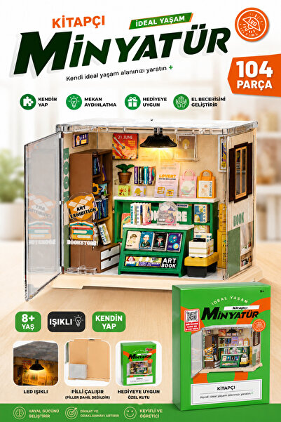 Oyuncak Fabrikası LED Işıklı Kitapçı Minyatür Ev Maketi 104 Parça Kendin Yap ...