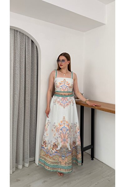 S&A Collectionn Women's Halter Neck Bustier Knee-Length Skirt Floral Double L...