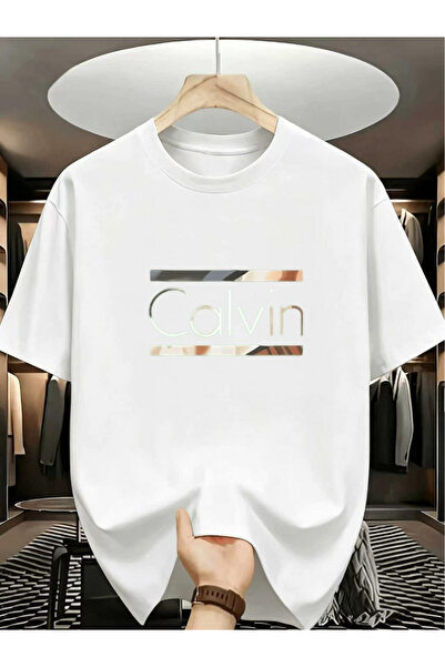 LİNA06 Men'S T-Shirt Short Sleeve Top, Letter Metallic Texture Print with Nic...