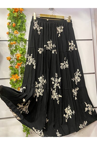 edu collection Süzüneli Patterned Chiffon Skirt with Lining