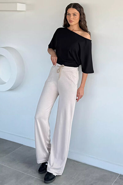 Aryena Beige Women's Modal Fabric Palazzo Trousers