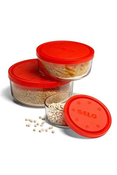 BORMIOLI Set de 3 recipiente rotunde roșii Gelo de 345 ml, 740 ml, 1250 ml