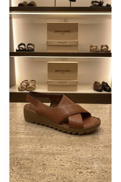 Pierre Cardin Hakiki Deri Konfor Taban Çapraz Ayarlanabilir Cırtlı Kadın Sand...