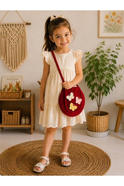 edirneörgü Hand Knitted Butterfly Detailed Cotton Macrame Children's Shoulder...