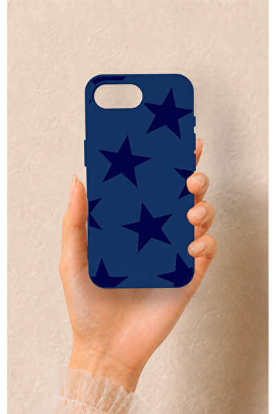 Vip Case iPhone 16E Uyumlu Lacivert Star Desenli Silikon Kılıf