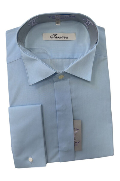 OEM Camasa barbati, Albastra maneca lunga, bumbac-poliester, marimea xl (43-44)