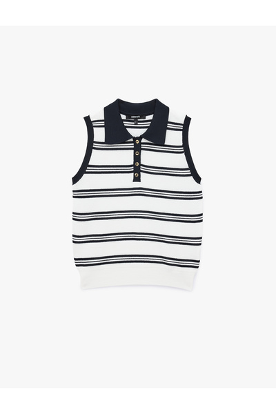 Koton Buttoned Striped Polo Neck Sleeveless Knitwear Top