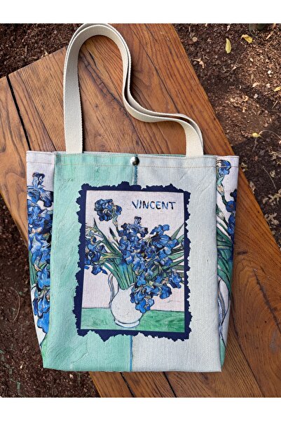 pamukcanta Vincent Van Gogh Kanvas Bez Çanta Yıkanabilir Metal Çıtçıtlı Cepli