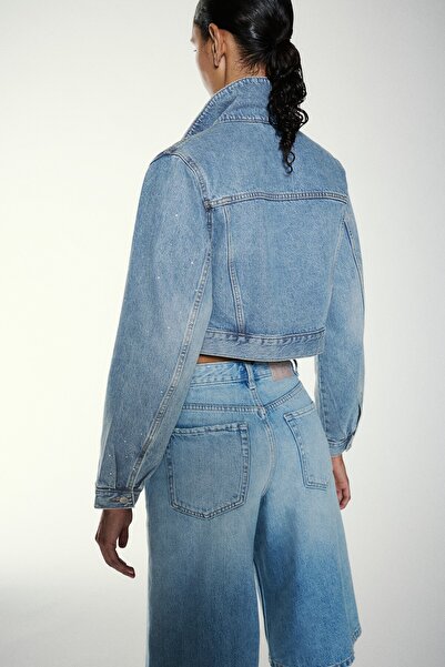 Pull & Bear Işıltılı crop denim ceket
