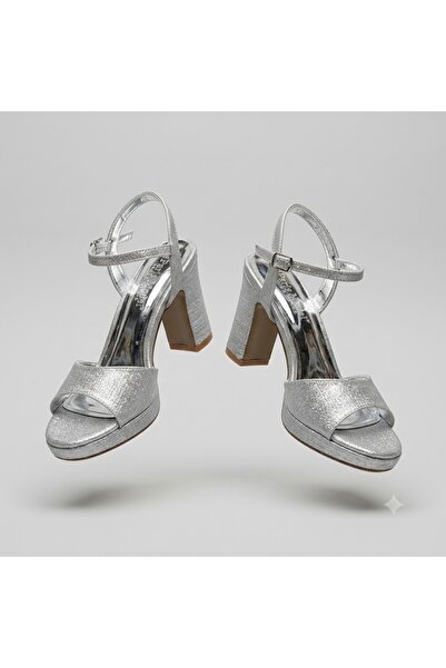KİNDEP (Park Moda) Single Band Platform (1 cm) Women's Heels (8 cm) Shoes Silver