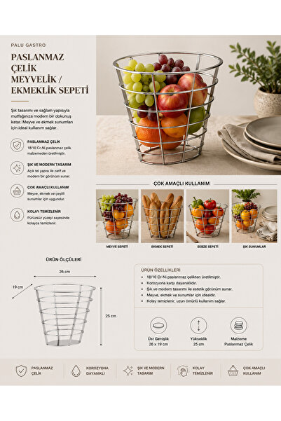 PALU GASTRO Stainless Steel Multi-Purpose Fruit and Bread Basket – Modern and...
