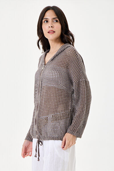 della moor Women's Mink Italian Glitter Mesh Zippered Hooded Long Sleeve Jack...