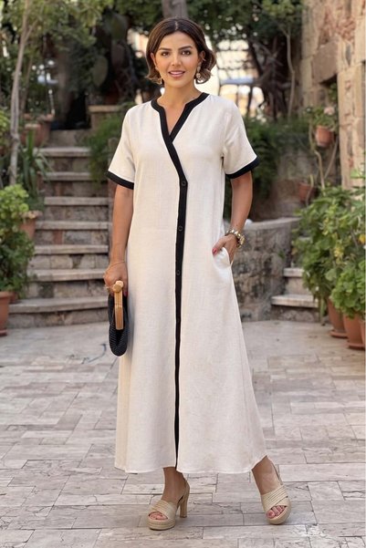 Nevin Kaya Moda فستان من الكتان الأسود