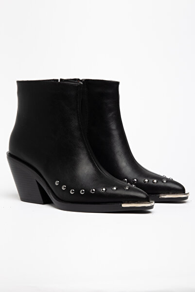 DENORA Black Matte Leather Flat Trok Detail Zippered Metal Toe Western Cowboy...