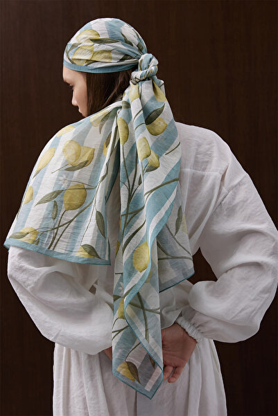SUENOSCARF Limora Blue Limon Desenli Pamuk Şal