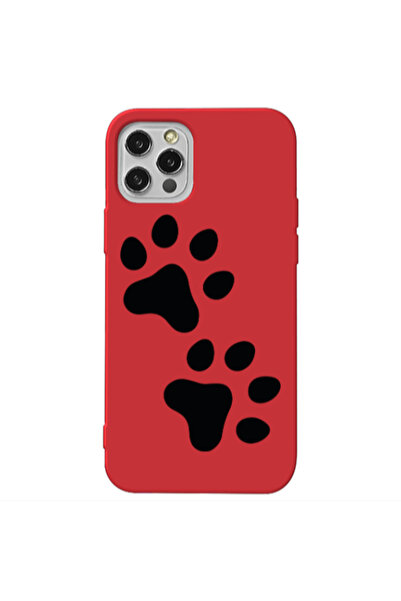Other Apple iPhone 12 Pro Paws Red Colored Silicone TPU Θήκη