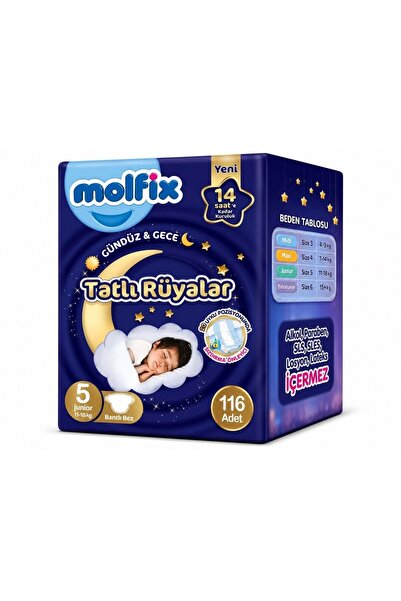 Molfix Tatlı Rüyalar Bebek Bezi 5 Beden 11-18 KG Junior 116 Adet Ekonomik Fır...