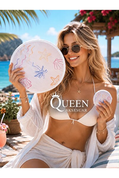 QUEEN AKSESUAR Yeni trend katlanabilir kompakt kumaş mini kılıflı yuvarlak ye...