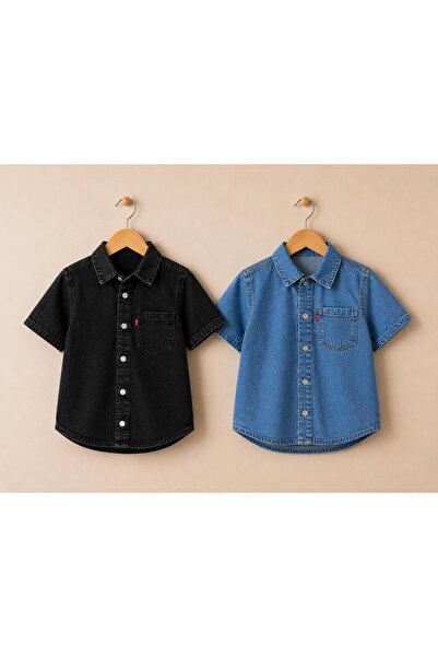 Toi Kids KISA KOLLU DENIM SİYAH ve MAVİ 2Lİ GÖMLEK SATIŞ