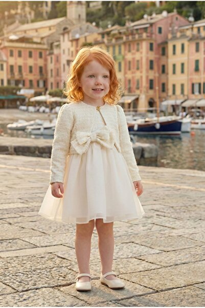 Pamina Baby Girl Evening Dress Tweed Jacket and Big Bow Dress Two-Piece Set -...
