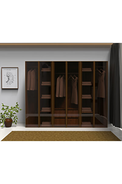 Dian Mobilya Bronz Şeffaf Camlı 6 Kapaklı Gardrop Ful MDF
