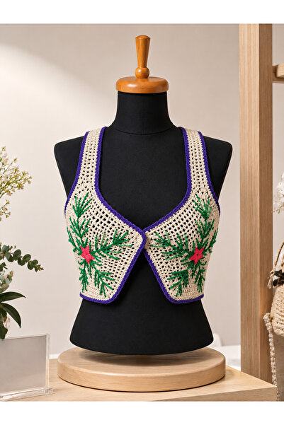 MOON CLOUD Hand Made Embroidered Crop Vest Zyn2