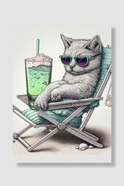Luna Marissa Poster cu pisică Plăcere de plajă Pisică cu ochelari Ilustrație ...