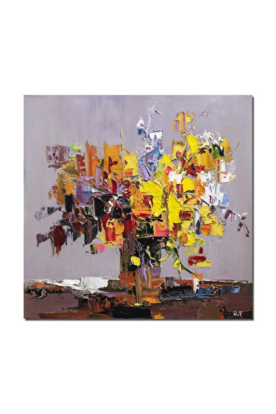 artnova Tablou aranjament floral stilizat pictat manual, 90x90cm ulei pe panz...