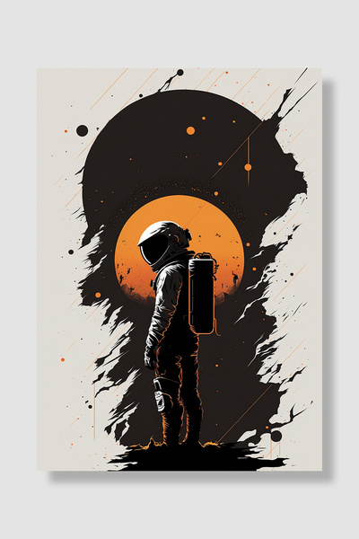 Luna Marissa Astronautski poster, silueta narančastog sunca, moderna umetnost...