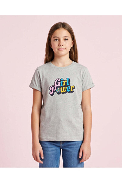 REDTAG Senior Girls Grey Melange Graphic T-Shirt