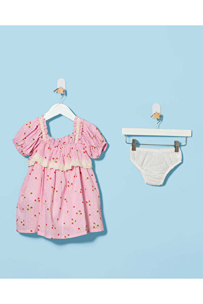 REDTAG Infant Girls Pink Floral Dress And Bloomer Set