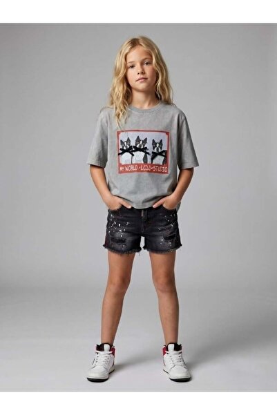 Zekids Girl's Dog Patterned Design T-Shirt