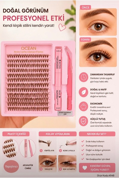 Güzellik Deposu 30D Kahverengi Premium Takma İpek Kirpik Seti 8mm-16mm Mix Boy Yapıştırıcı-Sabitleyici ve Cımbız Full Set