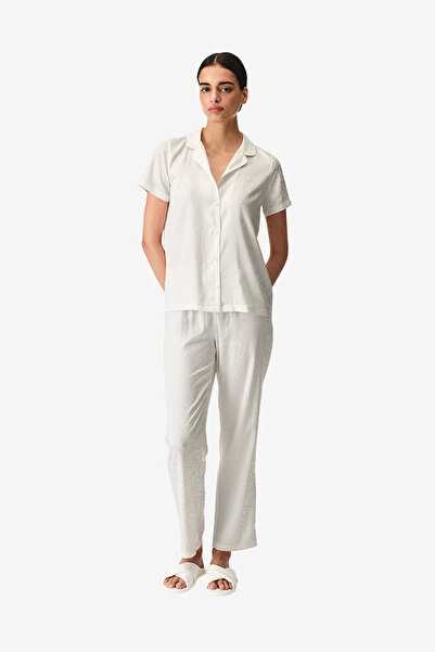 Penti Women Bridal Charming Short Sleeve Shirt Trousers White Set