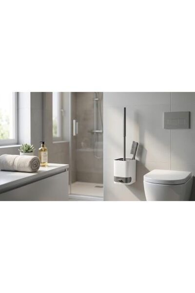 Yıldızan Albemo Double Brush Wc Brush Set with Cleaning Drawer, Can Be Wall-M...