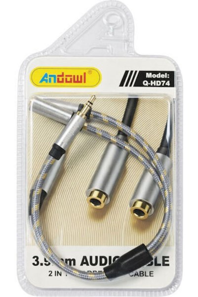 Andowl Καλώδιο Ήχου 3.5mm Αρσενικό - 2x 3.5mm Θηλυκό Μαύρο Q-HD74