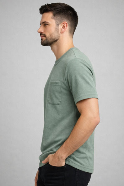 Umay moda 59 Men's Textured Combed Cotton - Pocketed - Crew Neck T-Shirt