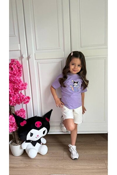 RÜYA KİDS Girl's Kuromi Printed White Shorts 2-Piece Summer Top and Bottom Set
