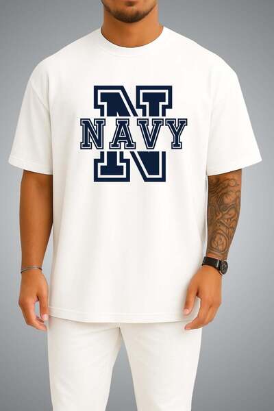 Bahriyeli Collection Oversize N - Navy Chest Printed Unisex T-Shirt