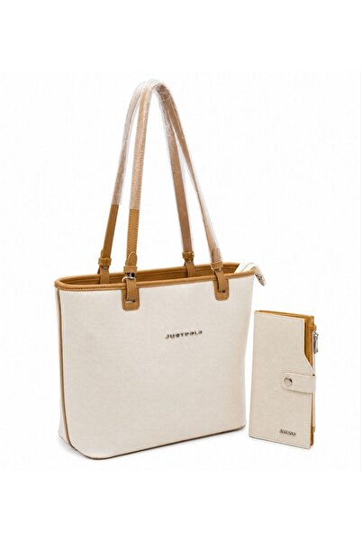 Just Polo 2-Piece Women's Large Size 5-Compartment Shoulder Bag and Wallet Set