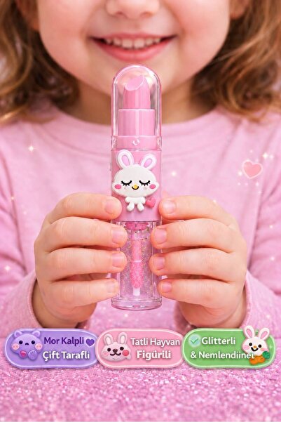 NUNUKO Tekli Çift Taraflı Tatlı Hayvan Figürlü Çocuk Ruj ve Lip Gloss