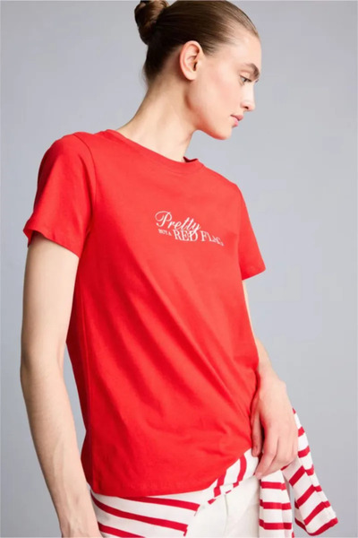 DeFacto 100% Cotton Regular Fit Crew Neck Printed Combed Cotton Short Sleeve ...