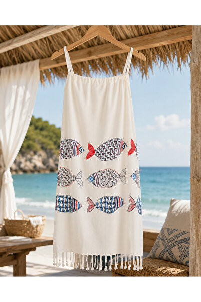 CESSTORE Standart Beden Ayarlanabilir Askılı Viskon Plaj Elbisesi Mayo Üstü E...