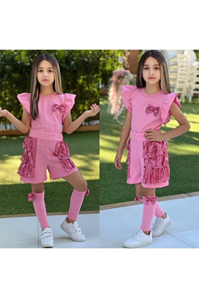 Lucky kidswear SET PENTRU FETE CU DETALII FUNDIȚĂ, SECVENȚE, PULCIURI ȘI PANTALONI SCURȚI