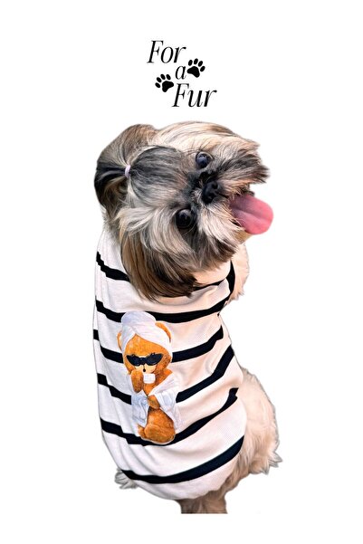 For a Fur Black and Cream Striped Teddy Bear Figure Printed Dog T-Shirt Cat T...