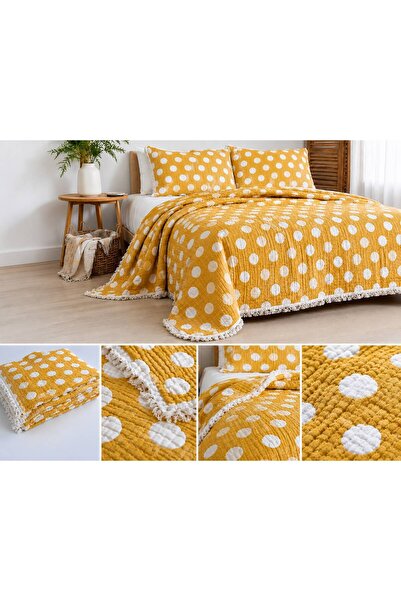 ALMECA HOME COLLECTİON 8 Katlı %100 Pamuklu Müslin Yatak Örtüsü Sarı