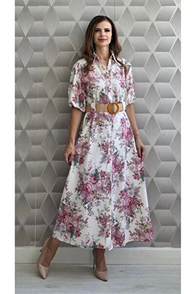 OnlyForYou Rochie Cămașă Damă cu Imprimeu Floral – Rochie Midi cu Nasturi, Cu...